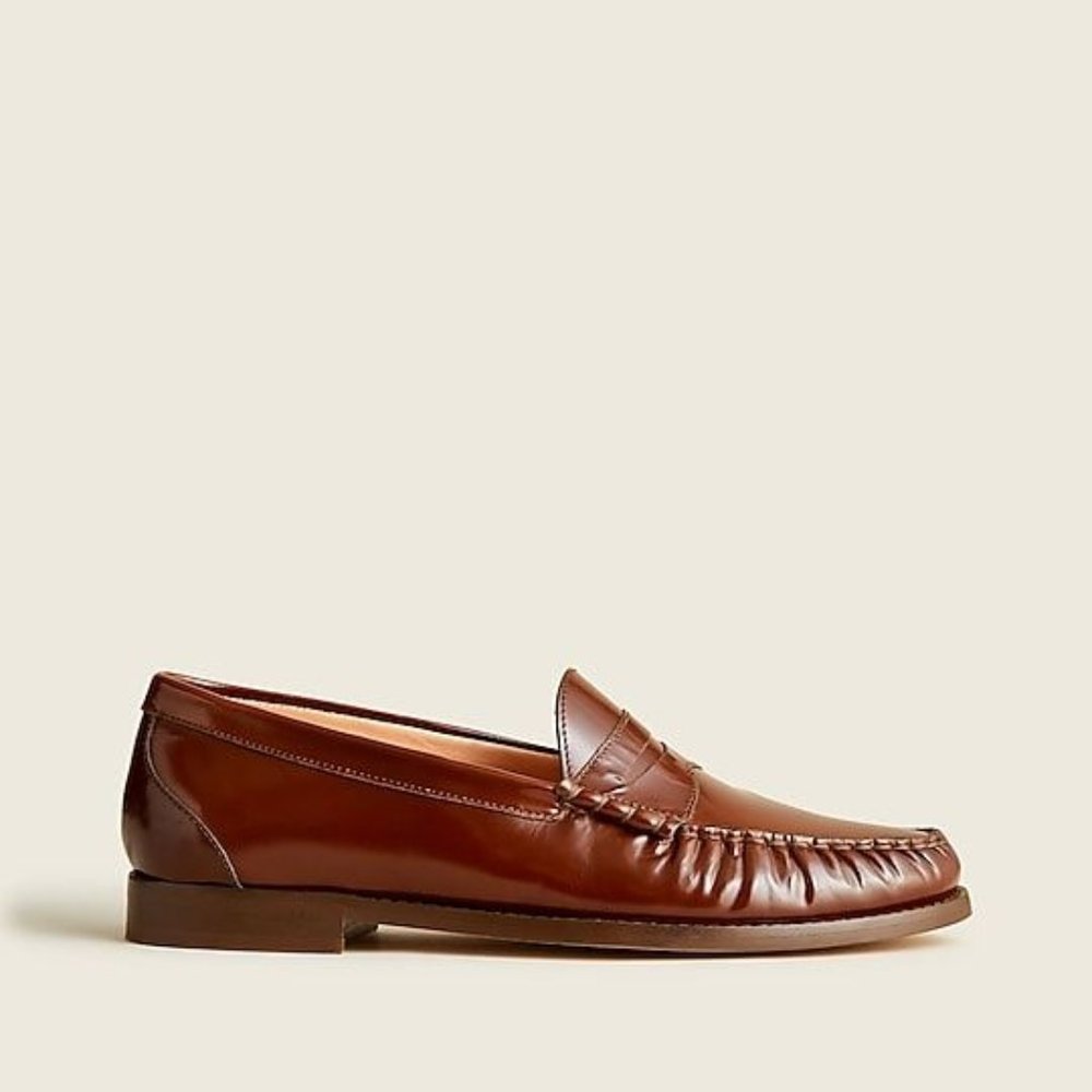 J Crew Winona penny loafers in spazzolato leather, Vintage Burgundy